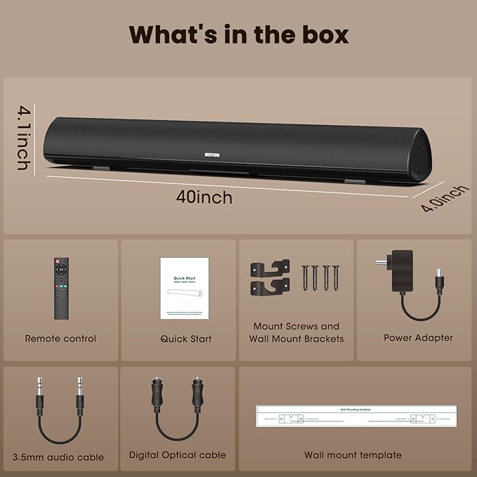 BESTISAN 100 Watt 40 Inch TV Sound Bar, Home Theater System Wired and Wireless - Image 7