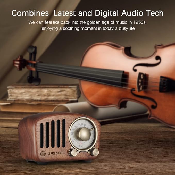 Vintage Radio Retro Bluetooth Speaker- Greadio Walnut Wooden FM Radio - Image 3