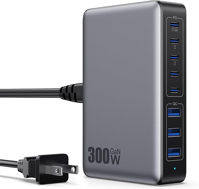 USB C Charger 300W USB C Charger Block 8-Ports GaN IV Fast Charging Station by APHUWJ