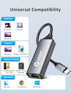 VIOY USB C to Ethernet Adapter, 1Gbps RJ45 to USB C Network Adapter, Portable - Image 2