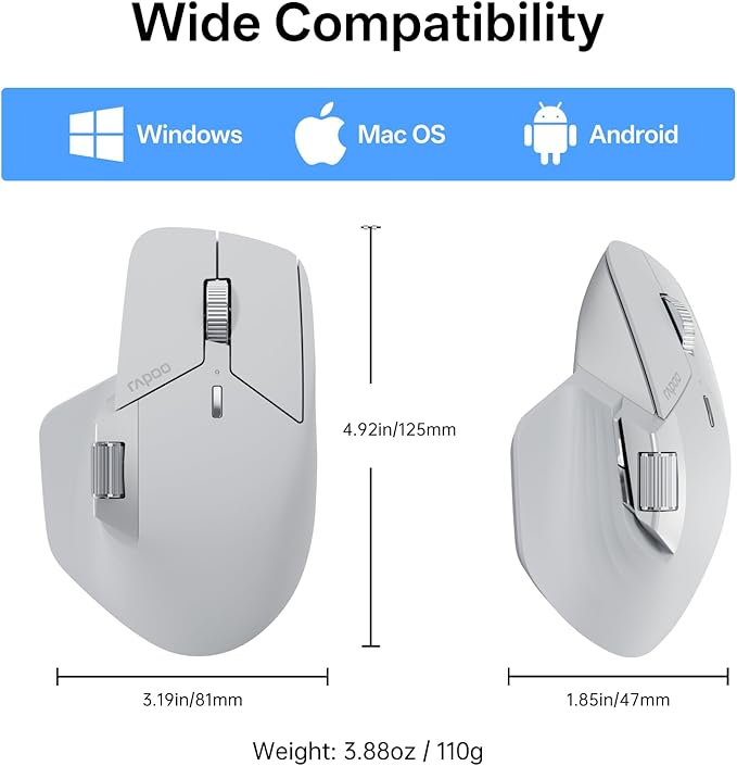 Rapoo MT760 PRO Wireless Mouse, NearLink + Bluetooth 5.0 Multi-Device, 12K DPI - Image 9