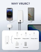 VRURC Portable Charger, Power Bank Built-in Cables and AC Wall Plug, USB C - Image 4