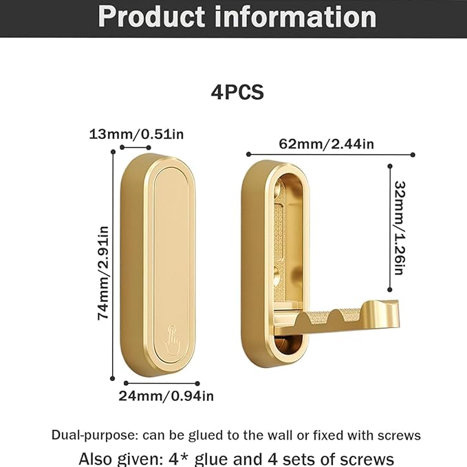 4PCS Gold Foldable Wall Hooks, Metal Folding Hooks Wall Mount, Easy Installation - Image 7