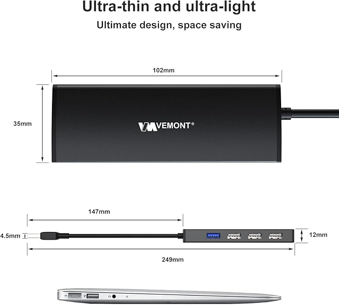 USB Hub, VEMONT 4-Port USB 3.0/2.0 HUB, Ultra Slim Portable High-Speed USB - Image 7