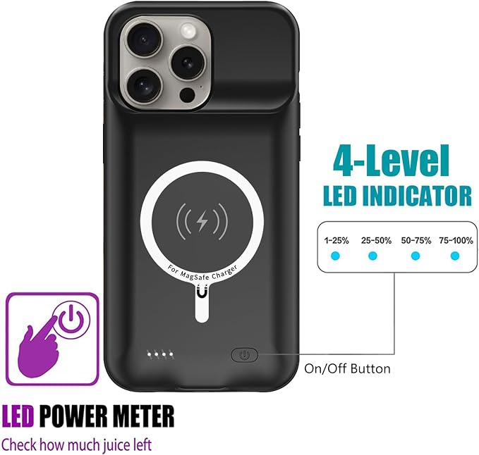 Battery Case for iPhone 15 Pro, 10000mAh Rechargeable Portable Charging Case - Image 4