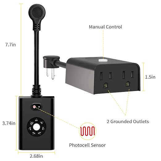 Minoston Outdoor Timer Outlet Waterproof 2 Pack, Dusk to Dawn Photocell Light - Image 6