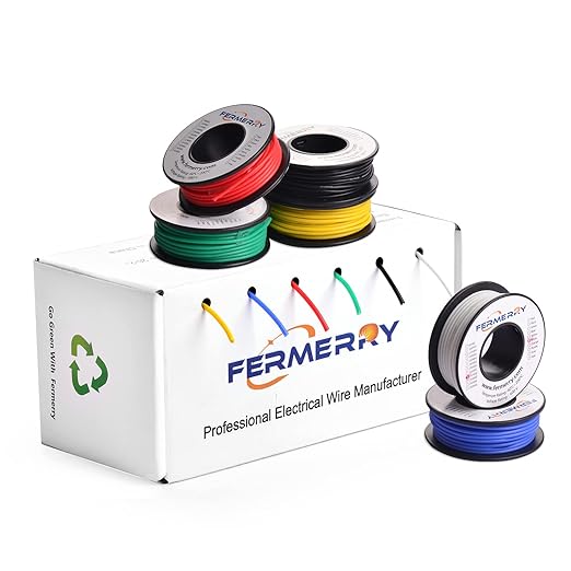 Fermerry 22 AWG Solid Core Wire Spool 25ft Each 6 Colors Flexible 22 Gauge Hook by Fermerry+Technology++