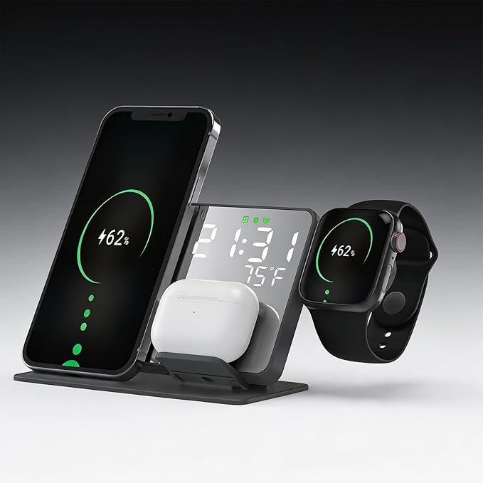 All-in-one Wireless Charger, Temperature Display, 15W Fast Charging.Wirelessly by DHBY