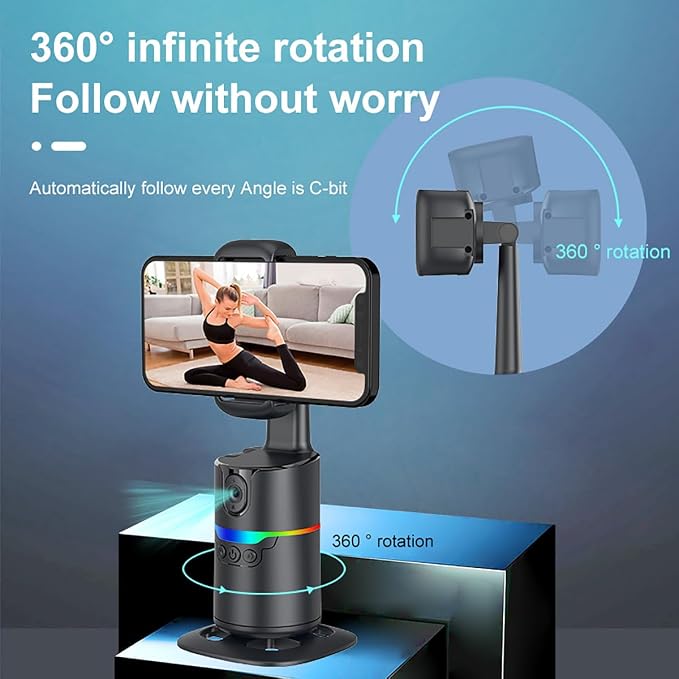 Auto Face Tracking Phone Holder, No App Required, 360° Rotation Phone Camera - Image 6
