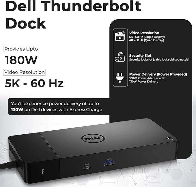 WD22TB4 Dell Docking Station Thunderbolt 4 Dock, 180W AC Adapter, HDMI Cable - Image 3
