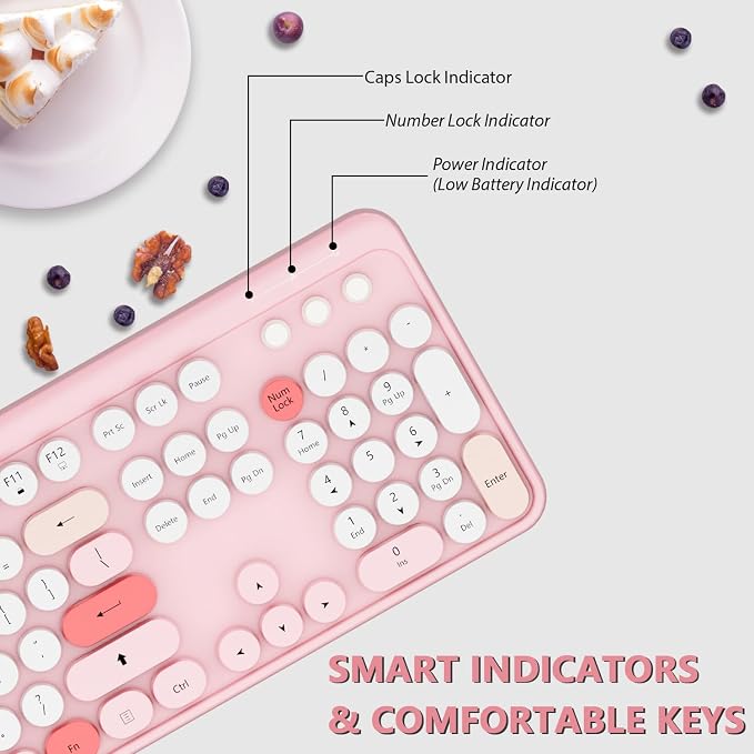 Wireless Keyboard, KOOTOP Cute Colorful 104 Keys Typewriter Retro Round Keycaps - Image 4