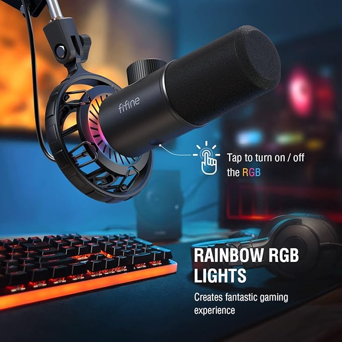 FIFINE USB Gaming Microphone, RGB Dynamic Mic - Image 4