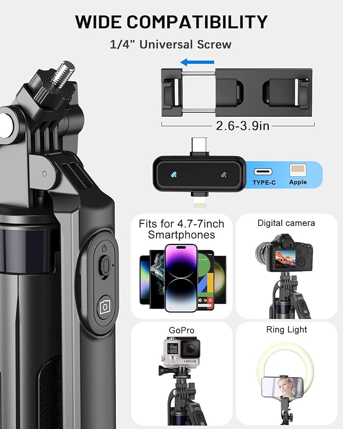 Vlogging Kit for iPhone/Android, Wireless Remote & Microphone, Adjustable Phone - Image 7