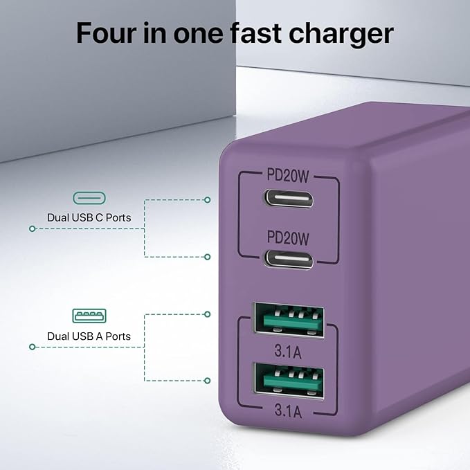 sccvee USB C Wall Charger, 40W 4-Port USB C Charger Block, Fast Charging Block - Image 4