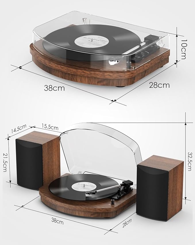 Vinyl Record Player with Dual Stereo Speakers, Belt Drive Turntable with - Image 9
