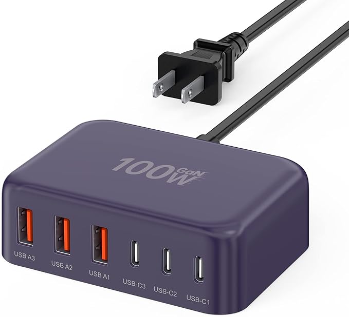 USB C Fast Charger, 100W GaN 6 Port Type C Charging Station Hub Block Cube by BREEKET