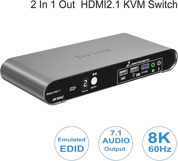 2 Computers 1 HDMI Monitor Automatic KVM Switch 8K@60Hz, Hotkey Switching - Image 2