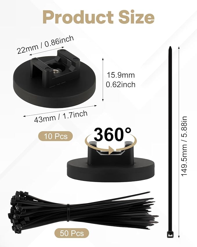 Magnetic Zip Tie Mount Wire Cable Holder, Include 10 Pcs 43mm Magnetic Cable - Image 2