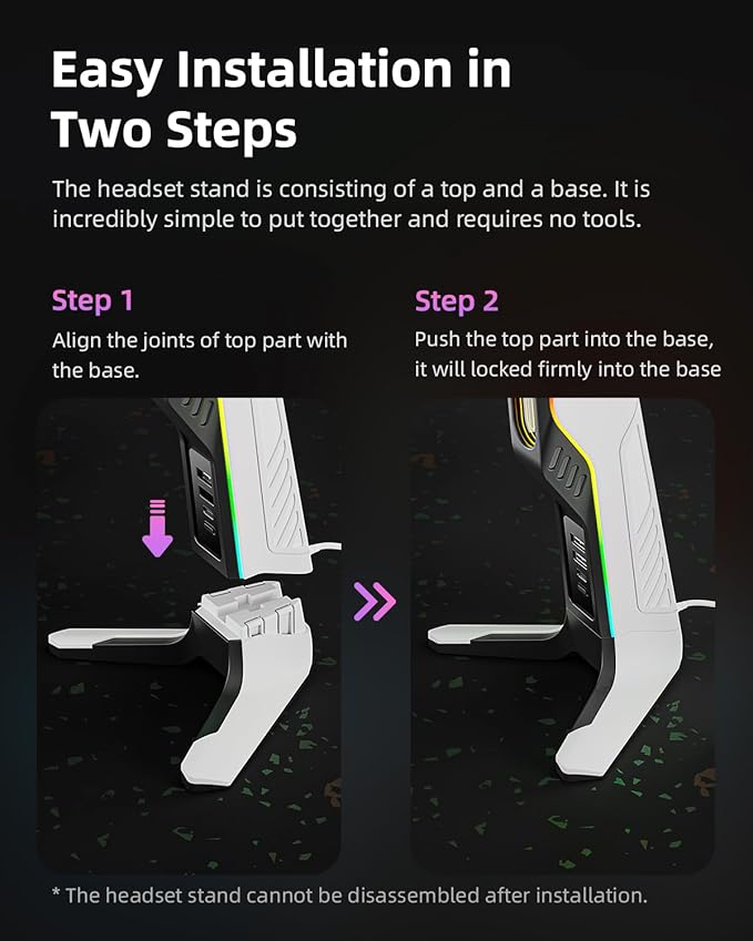 RGB Gaming Headset Stand with 2 USB and 1 Type-C Ports, Game Headphone Mount - Image 6