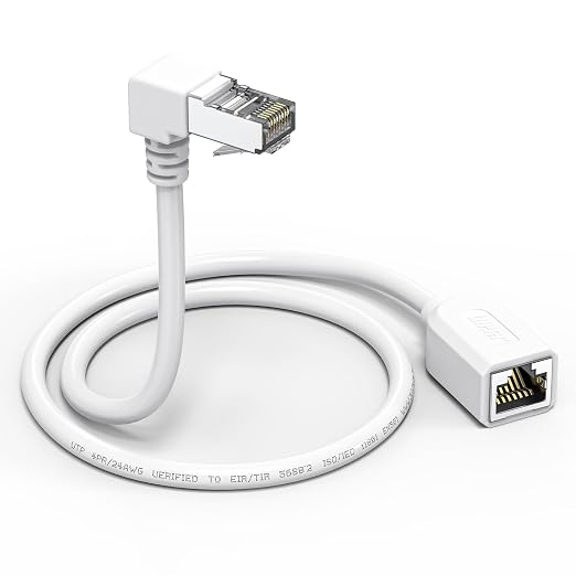 Right Angle Ethernet Extension Cable UPangle 1.5ft-White, 90 Degree CAT6 by JUXINICE