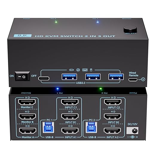 KVM Switch 3 Monitors 2 Computers 8K@60Hz/4K@120Hz, HDMI KVM Switches by Welcometothebrandflagship