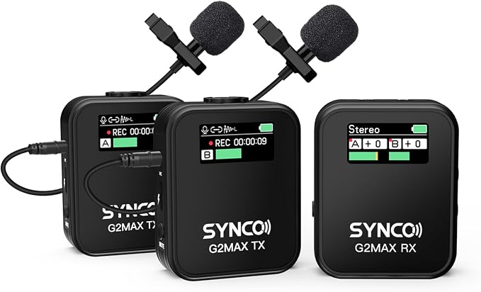 SYNCO Wireless Lavalier Microphone, G2 MAX 2.4G Dual Transmitter 24 Hours by SYNCO