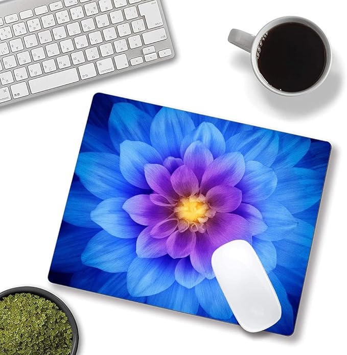 Blue Watercolor Lotus Flower Mouse Pad, Custom Design, 9.5x7.9 Inch, Non-Slip - Image 4
