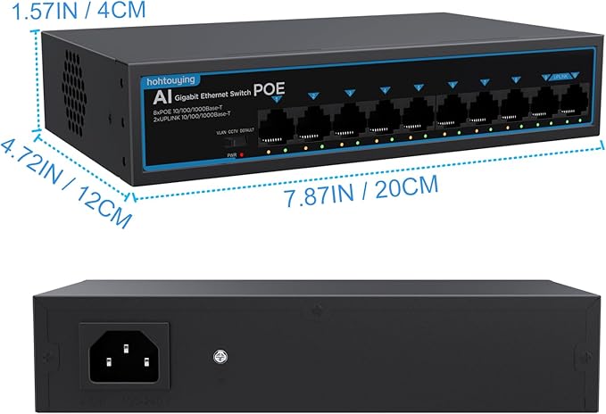 8 Port Gigabit PoE Switch with 2 Gigabit Uplink, 802.3af/at, 120W Built-in Power - Image 7