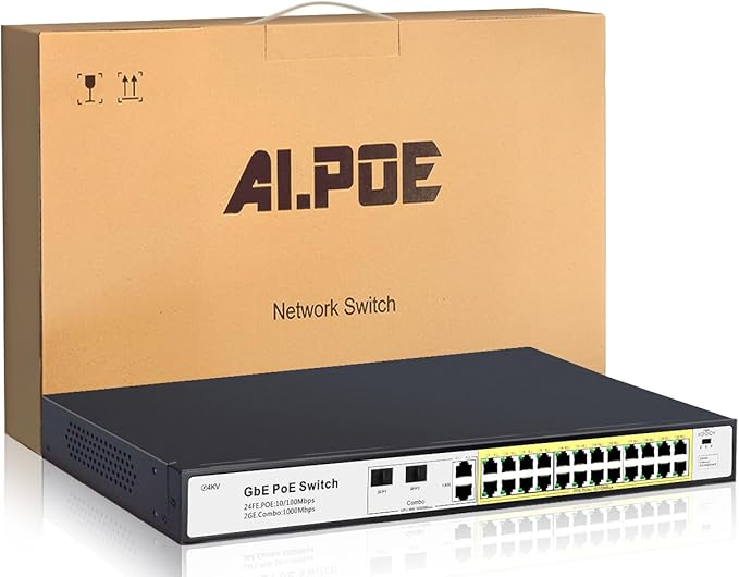 STEAMEMO 28 Port PoE Switch, 24 PoE+ Port@ 360W, 2 Gigabit Uplink, 2*1G SFP by STEAMEMO