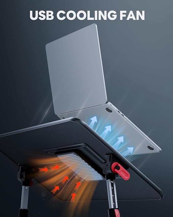 Laptop Desk for Bed with Cooling Fan, SAIJI Height & Angle Adjustable Laptop - Image 3