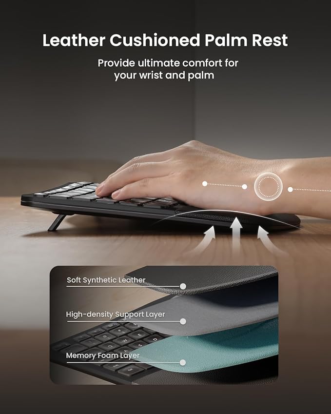 ProtoArc Ergonomic Wireless Keyboard Mouse, EKM01 Plus Full Size Ergo Bluetooth - Image 3