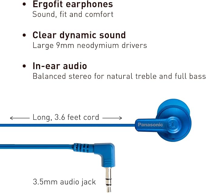 Panasonic ErgoFit Wired Earbuds, 3.5mm Jack in-Ear Headphones - Image 2