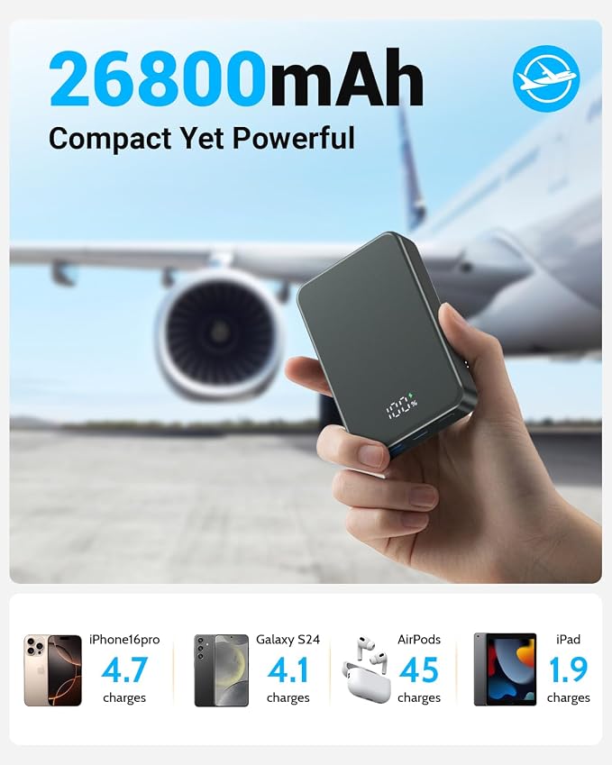 Magnetic Power Bank 26800mAh for Magsafe Portable Charger, Aluminum Alloy Large - Image 3