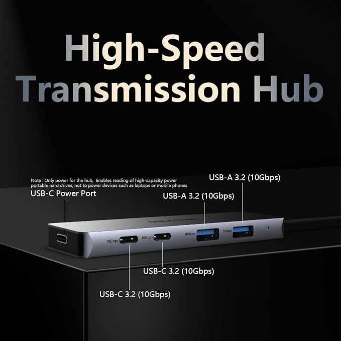 USB C Hub 10Gbps Adapter with 2 USB-C 3.2 & 2 USB-A Ports, Power Delivery - Image 2