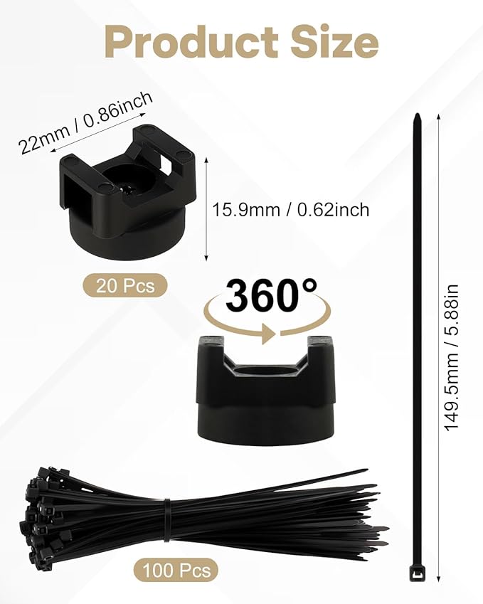 Magnetic Cable Clips Zip Tie Mount Base, Include 20 Pcs 20mm Magnetic Wire - Image 2