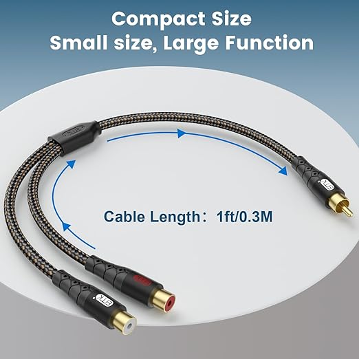 RCA Splitter Cable 1 Male to 2 Female Y Adapter - Image 7