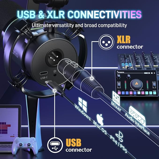 MAONO XLR/USB Dynamic Microphone, RGB Gaming Mic - Image 6