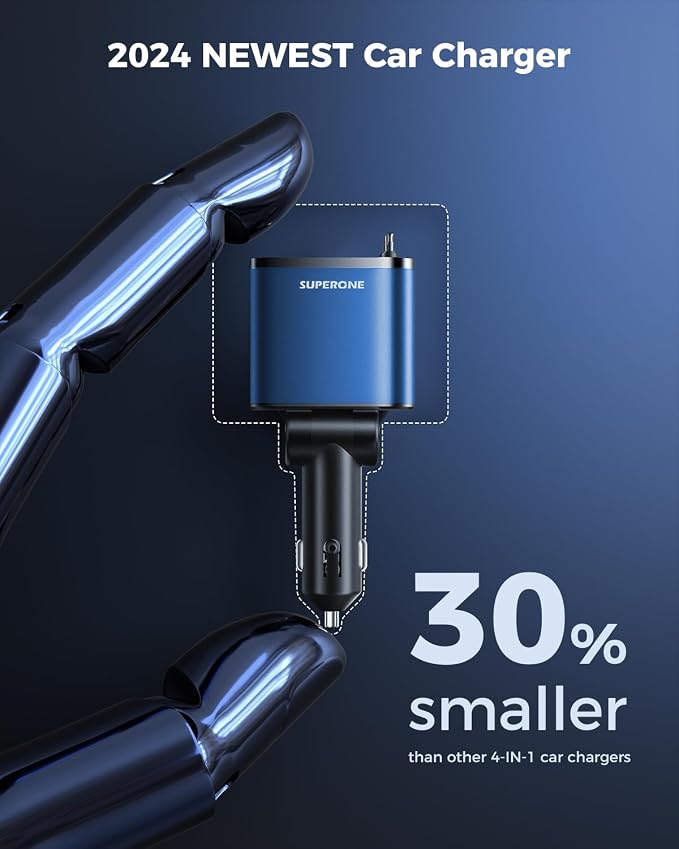 4 in 1 Retractable Car Charger, SUPERONE Smaller Fast Car Phone Charger 69W - Image 4