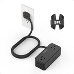 TESSAN Black Extension Cord 5 Ft, Flat Surge Protector Power Strip by TESSAN