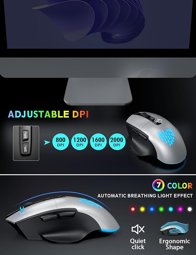 Wireless Keyboard and Mouse Backlits, Wrist Rest, LED Mouse, Rechargeable - Image 4