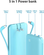 Alongza Portable Charger Built-in Cables and AC Wall Plug, Slim Fast Charging - Image 2