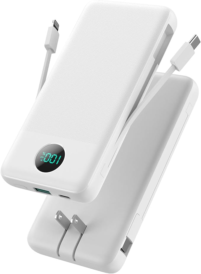 Portable Charger with Built-in Cables and AC Wall Plug 13800mAh, LCD Display by GKUTW