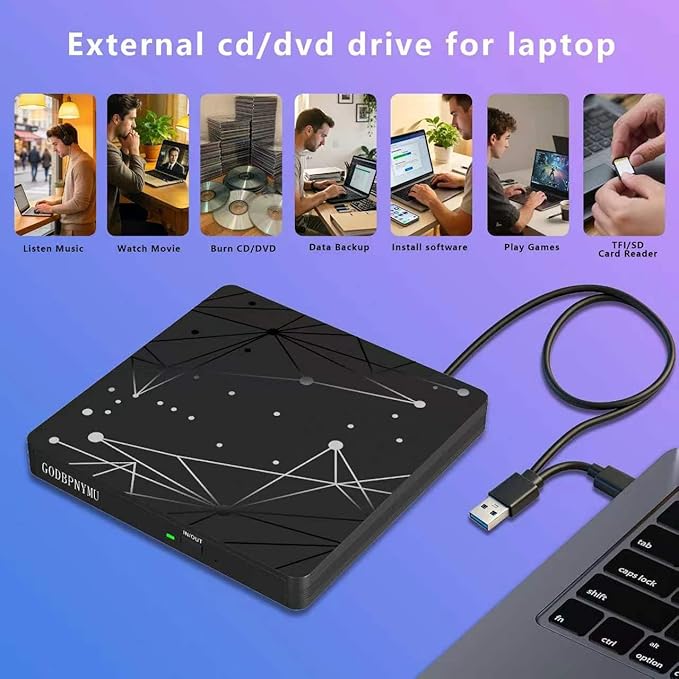 External CD/DVD Drive for Laptop, Ultra-Thin USB Disk Drive, DVD Player for - Image 4
