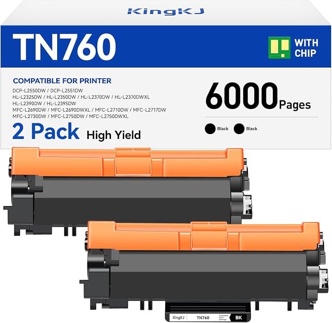 TN760 Black Toner Cartridge 2-Pack Compatible Replacement by KingKJInkToner