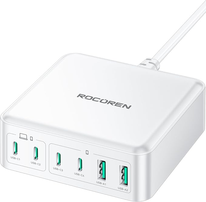 270W USB C Charger Block, Rocoren 6 Port Multi USB-C Charging Station, 100W PD by Rocoren