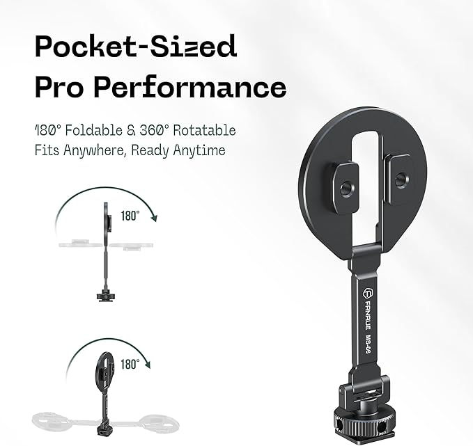FANAUE MS-06 Magnetic Cold Shoe Mount | 360° Rotatable & Foldable | Aluminum - Image 3