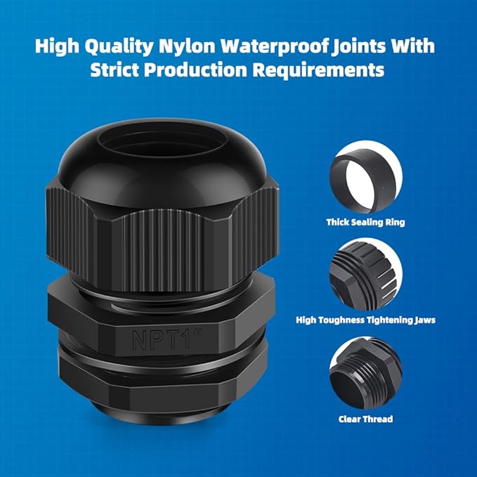 Cable Gland 2 Pack 1" NPT Waterproof Adjustable Connector Strain Relief Cord - Image 5