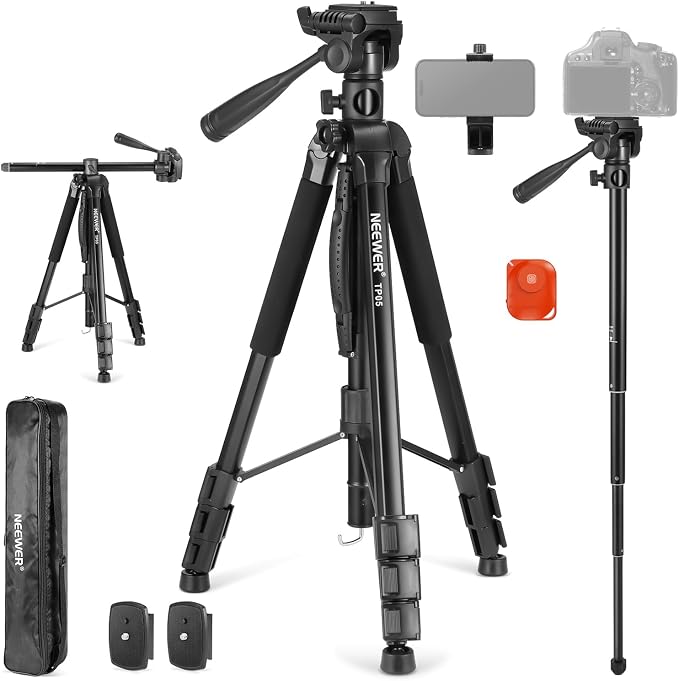 NEEWER Basic 74" Video Tripod Monopod, 3 Way Pan Tilt Head, Overhead Camera by Neewer