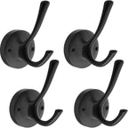 4 Packs Black Coat Hooks, Decorative Double Prong Metal Closet Hooks by NETLKLALife