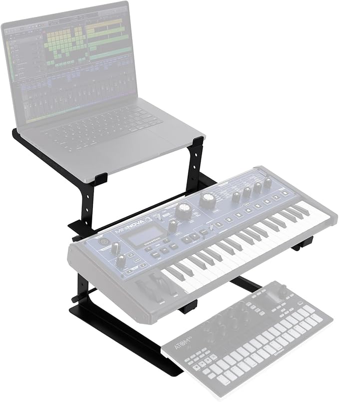Rockville Rock2d2 Adjustable Dual Shelf DJ Controller Midi Keyboard Laptop Stand - Image 6
